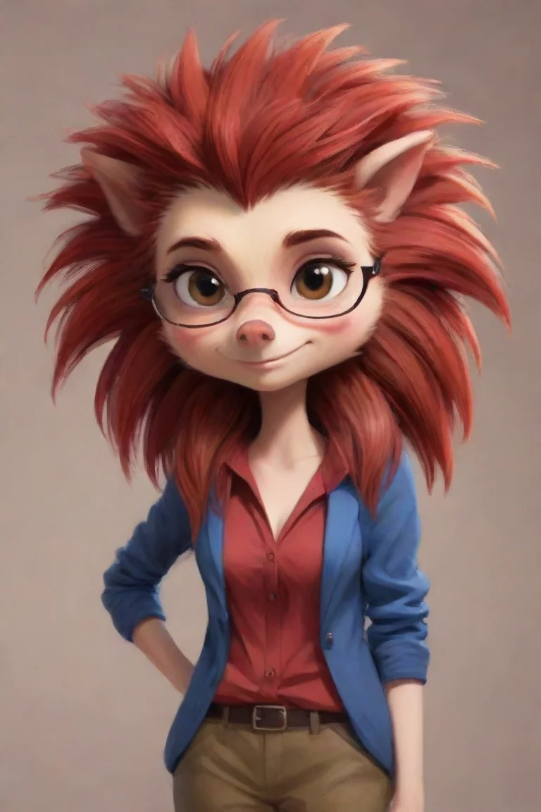 aihigh contrast cute nerdy shy red anthro furry hedgehog woman 4 portrait