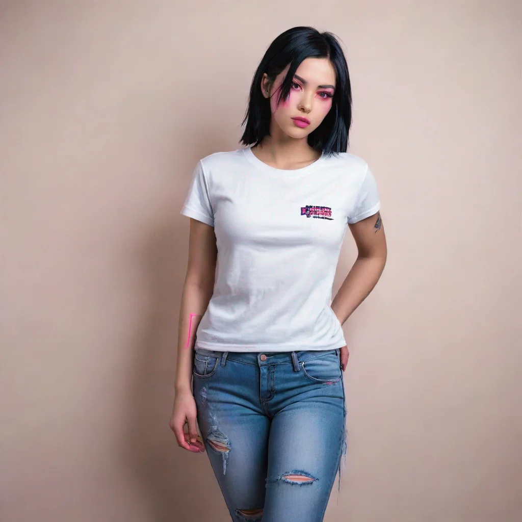 aihigh contrast cyberpunk girl with black hair and neon pink highlights 4