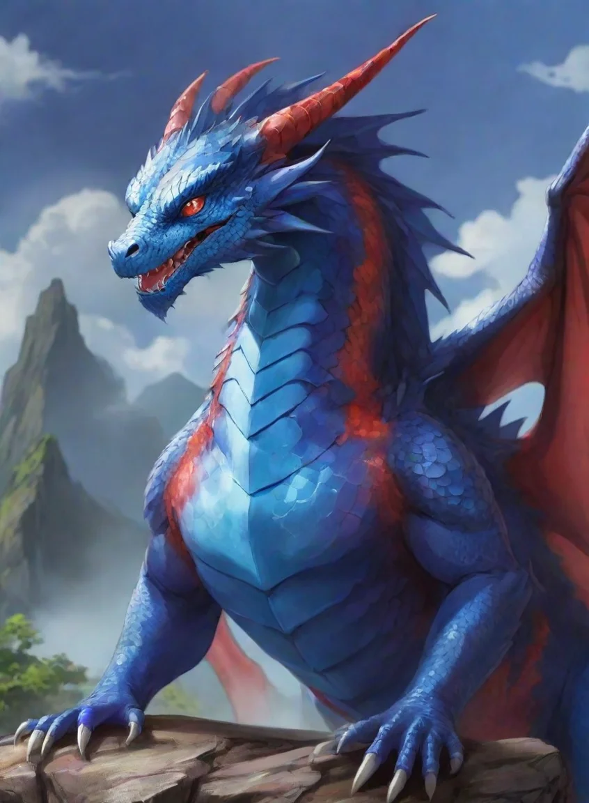aihigh contrast dragon with blue and red scales anime 4 portrait43