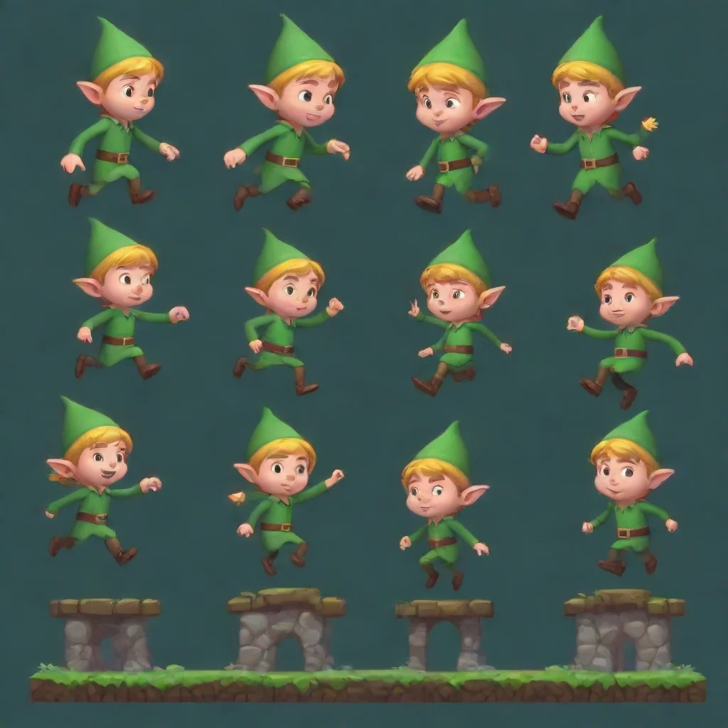 high contrast elf boy tileset run jump animation 4