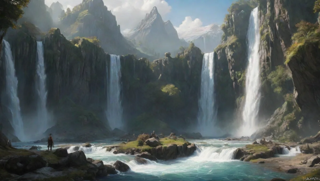aihigh contrast environment art hd waterfalls surrounding elfish town lotr vibe aesthetic best quality heavenly wonderland 4 widescreen