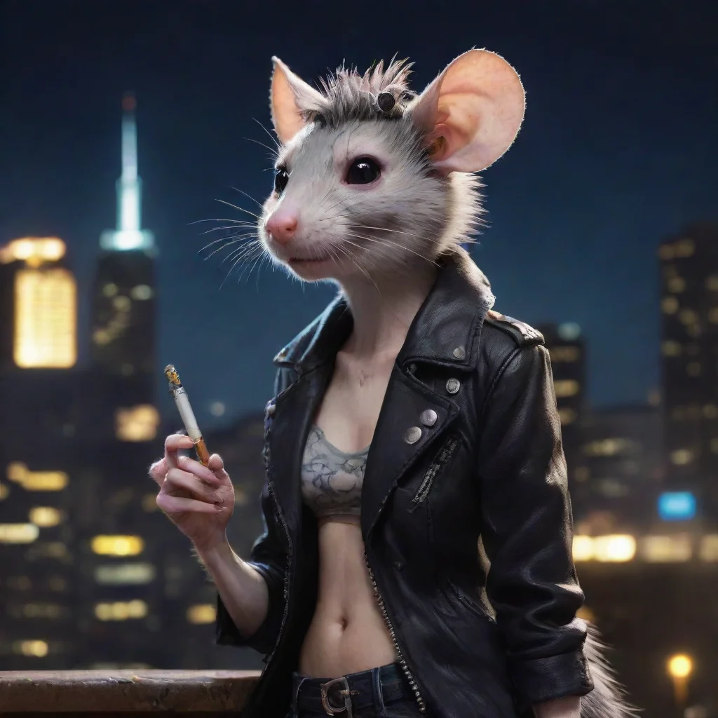 aihigh contrast female anthropomorphic furry rat punk cigarette cityscape nighttime 4