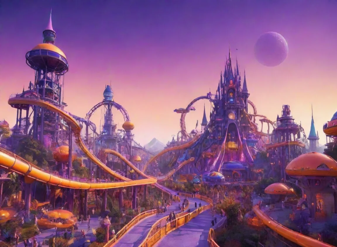 aihigh contrast fun theme park exciting world stylized artistic futuristic utpoian orangepurple gradient interesting 4 landscape43