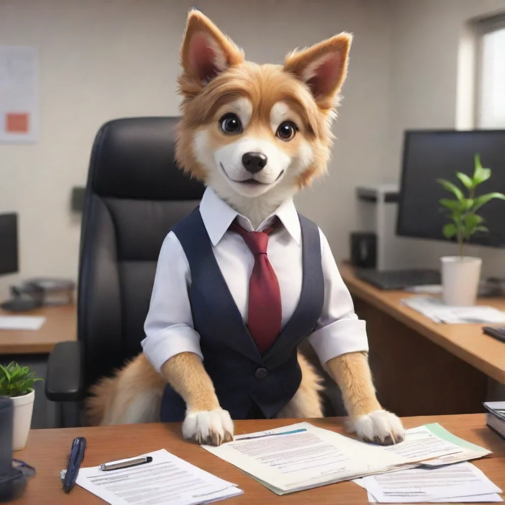 aihigh contrast furry anthropomorphized dog female office worker 4