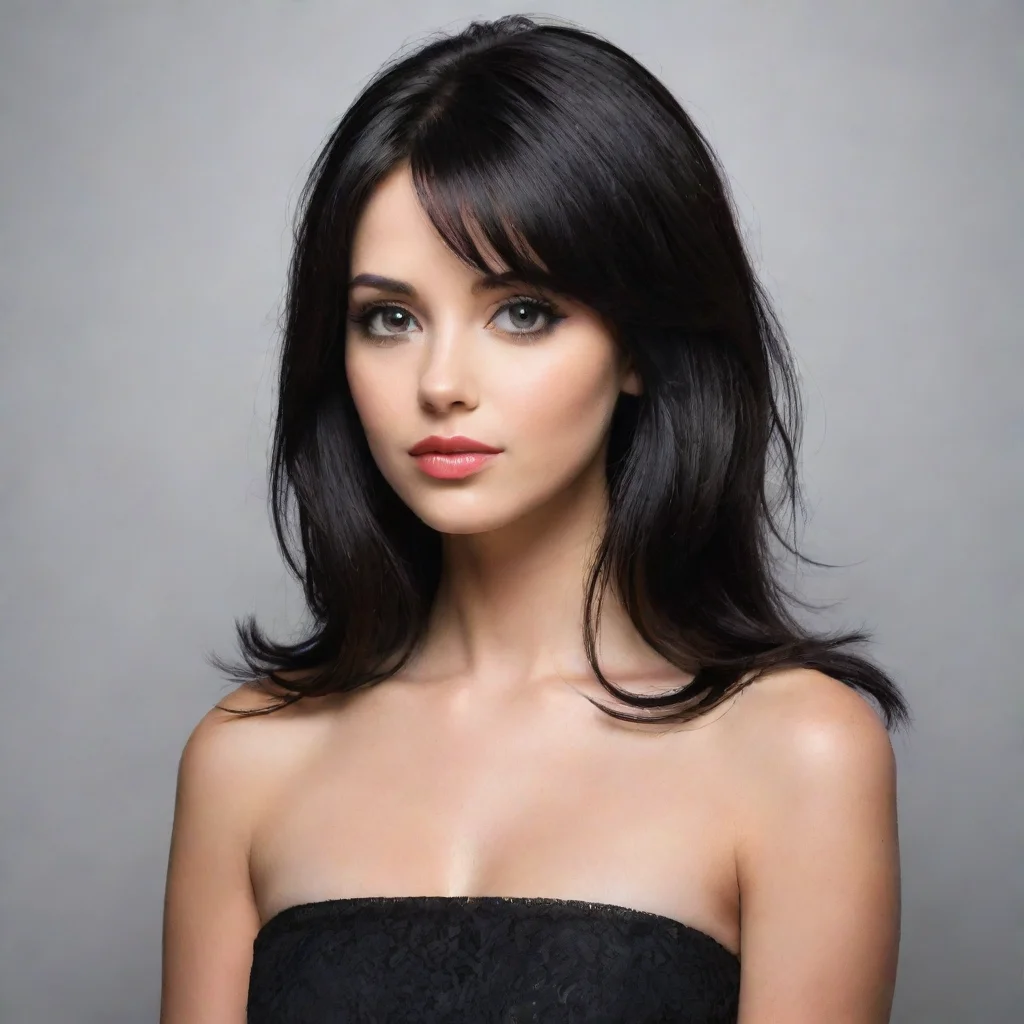 aihigh contrast girl with dark hair that stops just above her shoulders. rich. 4