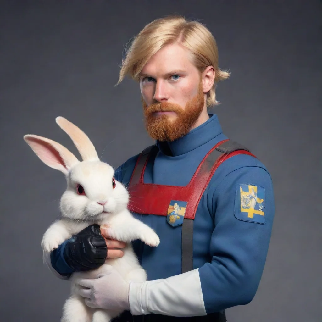 aihigh contrast human bearded blonde swedish space soldier man holding a bloody anthro furry redhead tomboy rabbit cartoon 4