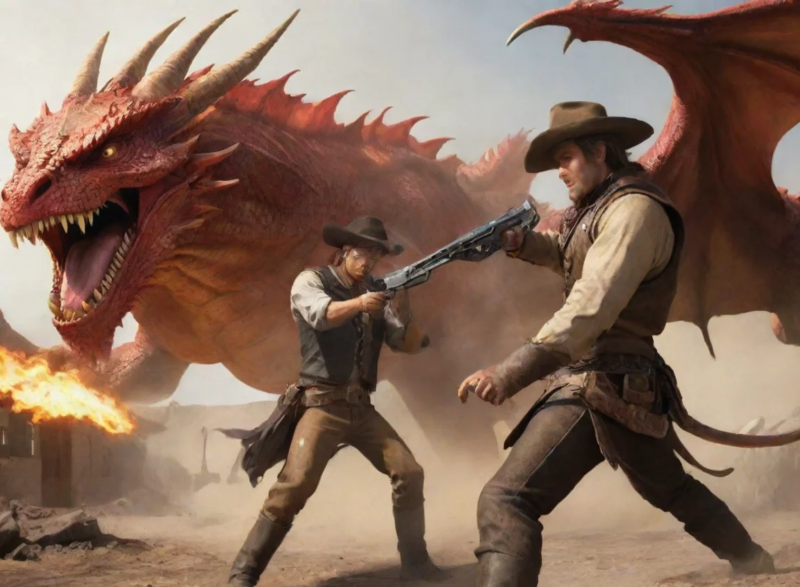 aihigh contrast human cowboys fighting and shooting dragons action adventure hd 4 landscape43