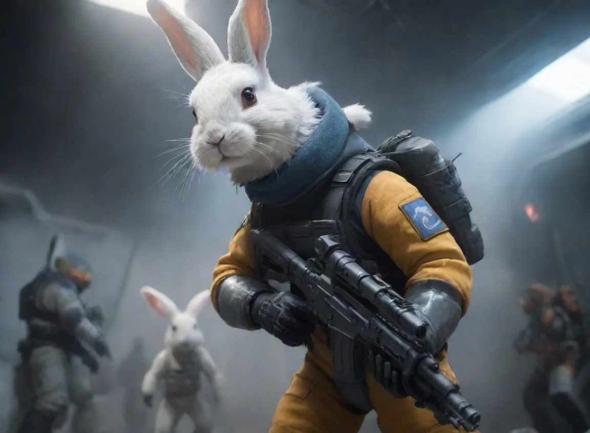 aihigh contrast human swedish space soldier fighting alongside anthro furry rabbit sci fi space warzone hd 4 landscape43