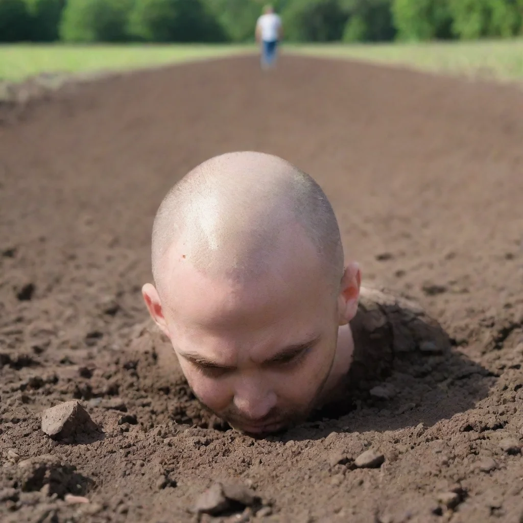 aihigh contrast man with shaved head stuck in the ground 4