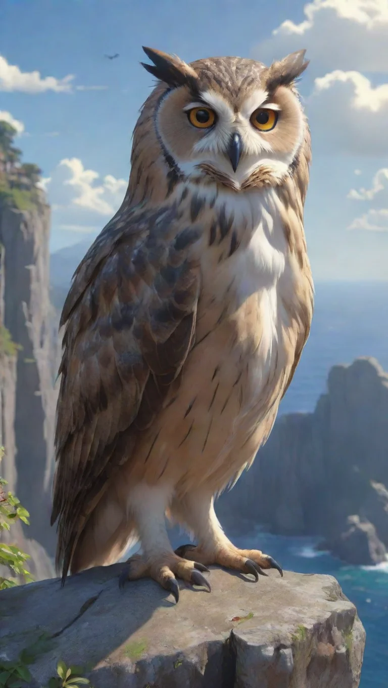 high contrast owl hd aesthetic ghibli style huge gangster owl aesthetic perching on cliffs seaside stunning best artstation top 4 tall