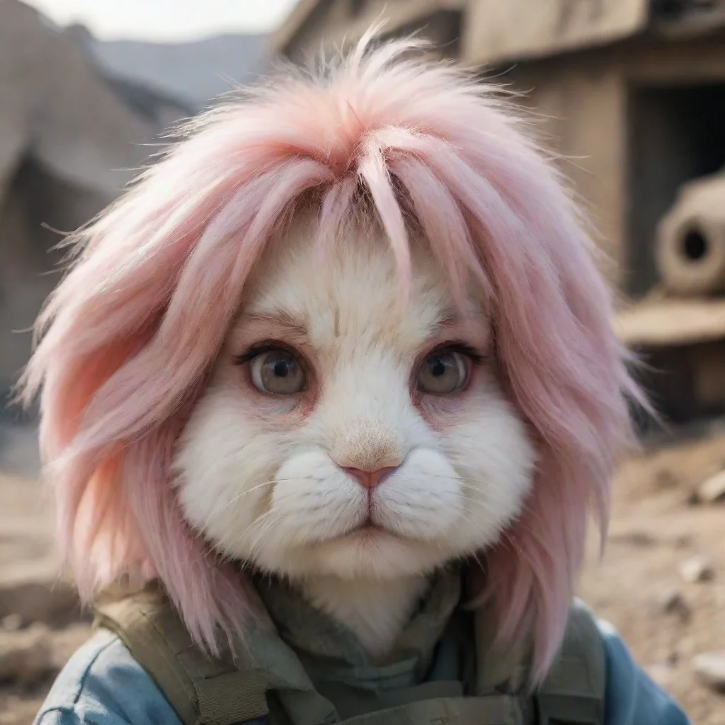aihigh contrast portrait of a cute sad furry rabbit woman in a warzone. 4