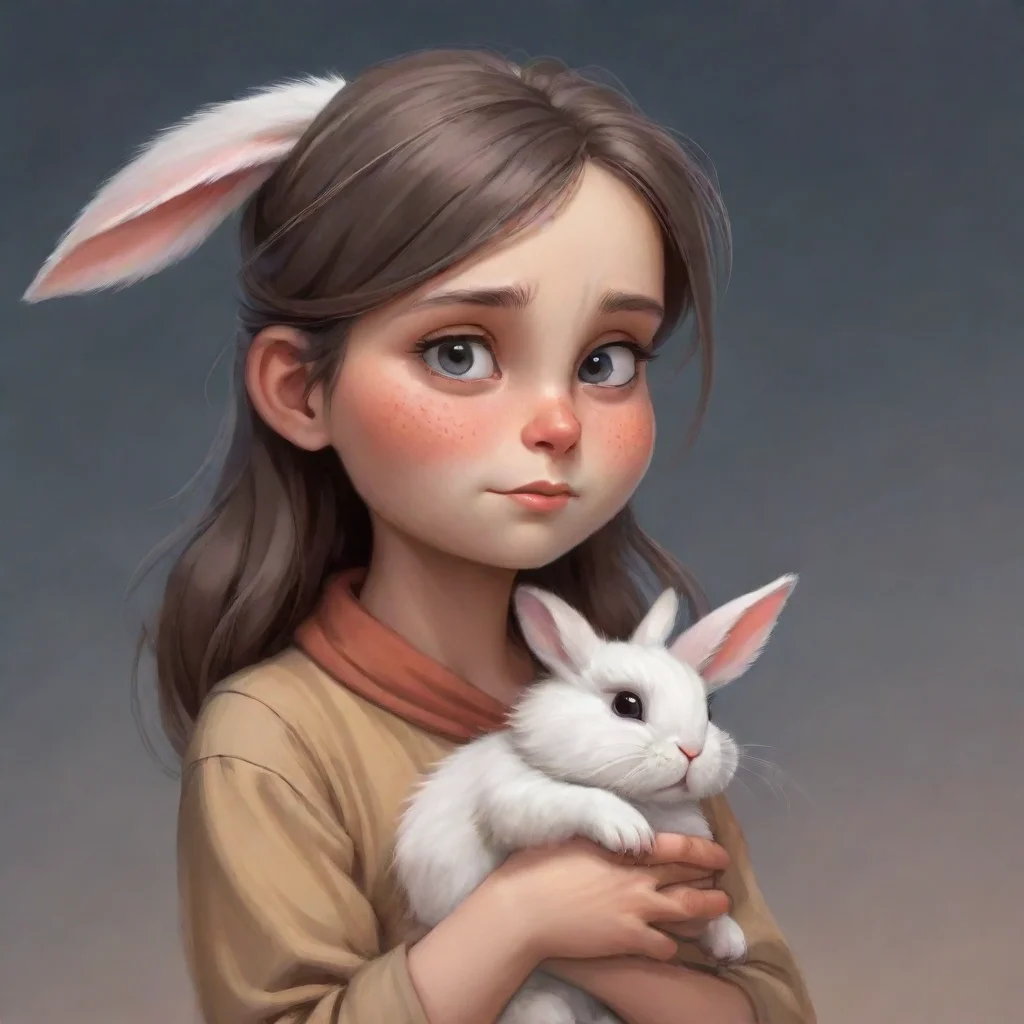 high contrast portrait of a sad female cartoon furry rabbit refugee holding a baby rabbit. 4