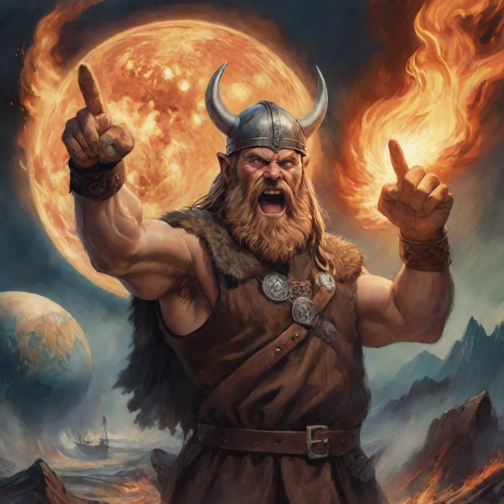aihigh contrast propaganda poster of an angry viking pointing at a burning planet. 4