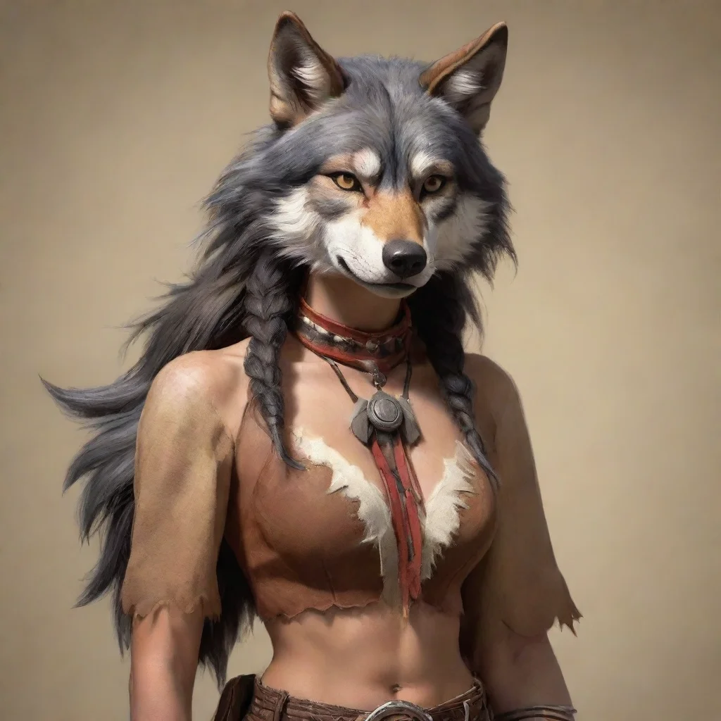aihigh contrast serious female anthropomorphic wolf native wild west 4