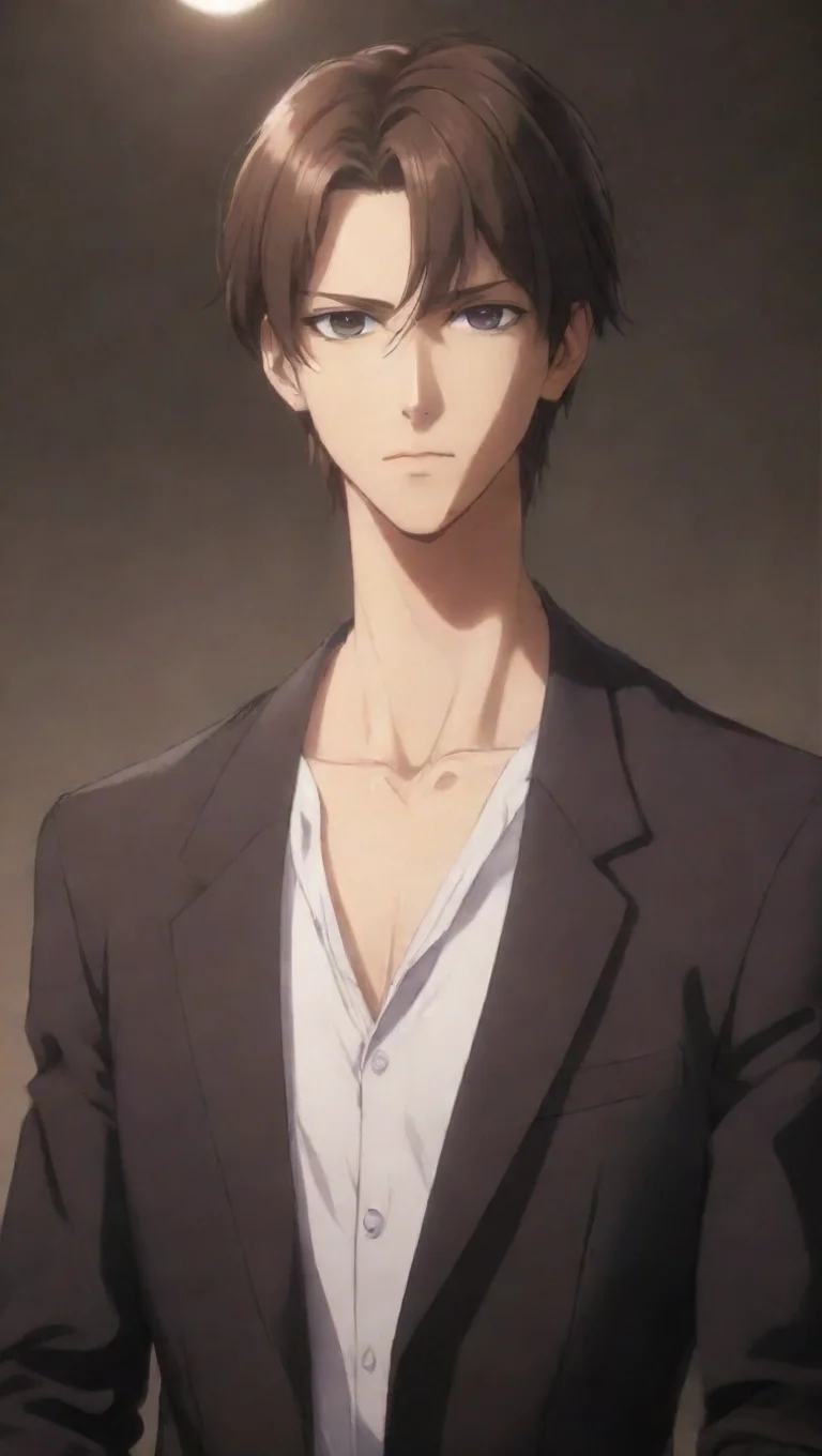 aihigh contrast tall dark and handsome anime character boffy brown hair light stuble masculine 4 tall
