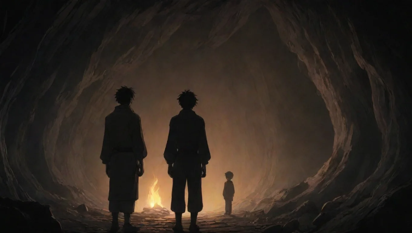 aihigh contrast two men oldendays one warror in torchlit cave hd ghibli anime aesthetic dark horror 1800 vibe  4 widescreen