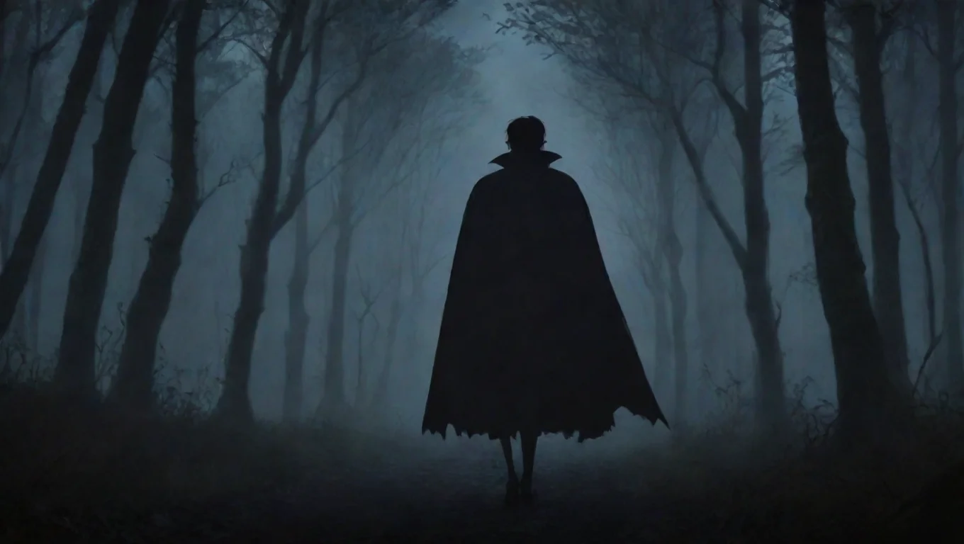 high contrast vampire approaching in woods first person hd ghibli anime aesthetic dark horror 1800 vibe 4 widescreen