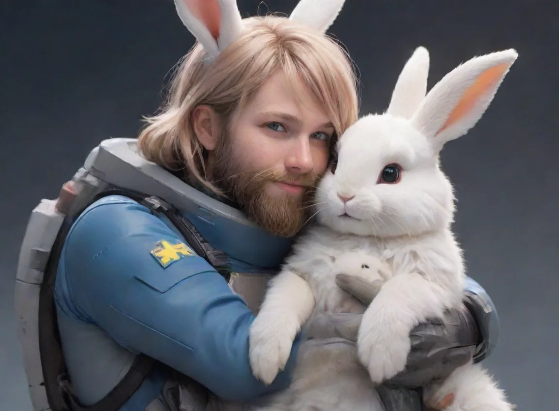 high contrast young swedish bearded space soldier hugging a anthro anime style rabbit woman hd 4 landscape43