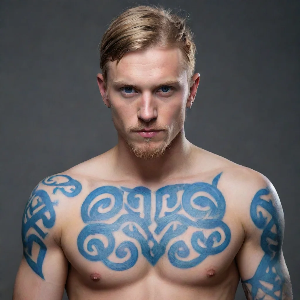 aihigh contrast young swedish man blue nordic runes tattoos fantasy world 4
