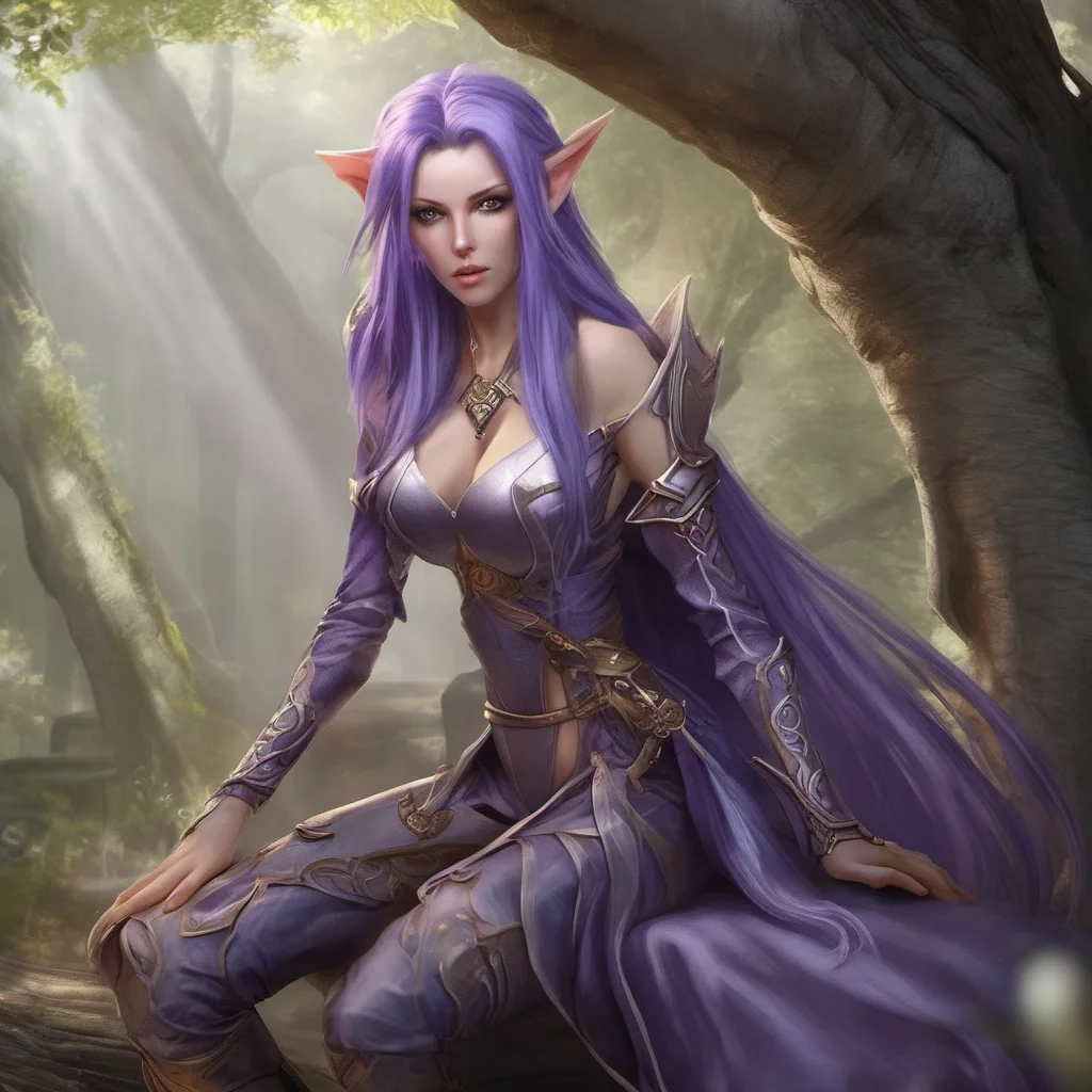 aihigh elf fantasy pretty female purple hair