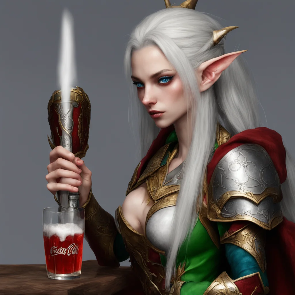high elf female drinking cola