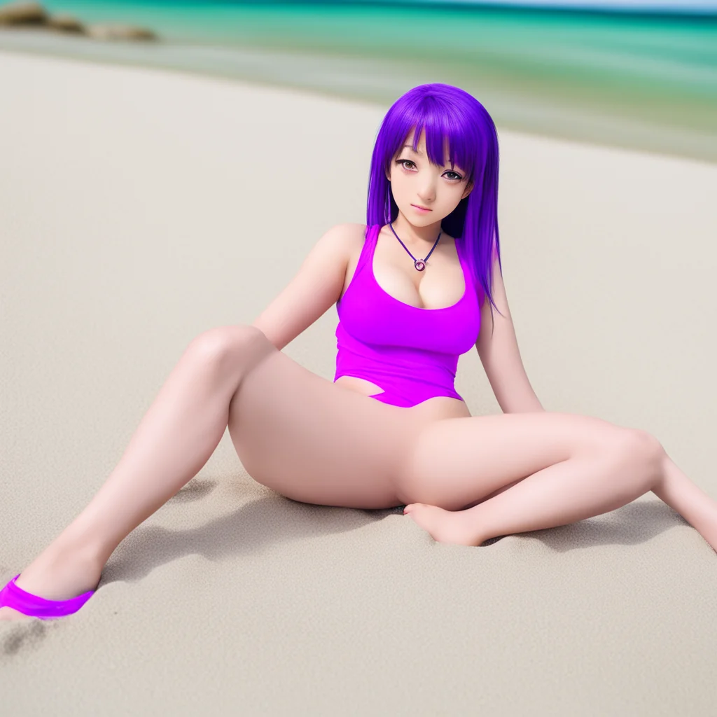 aihinata hyuga laying down on beach in purple bikini confident engaging wow artstation art 3