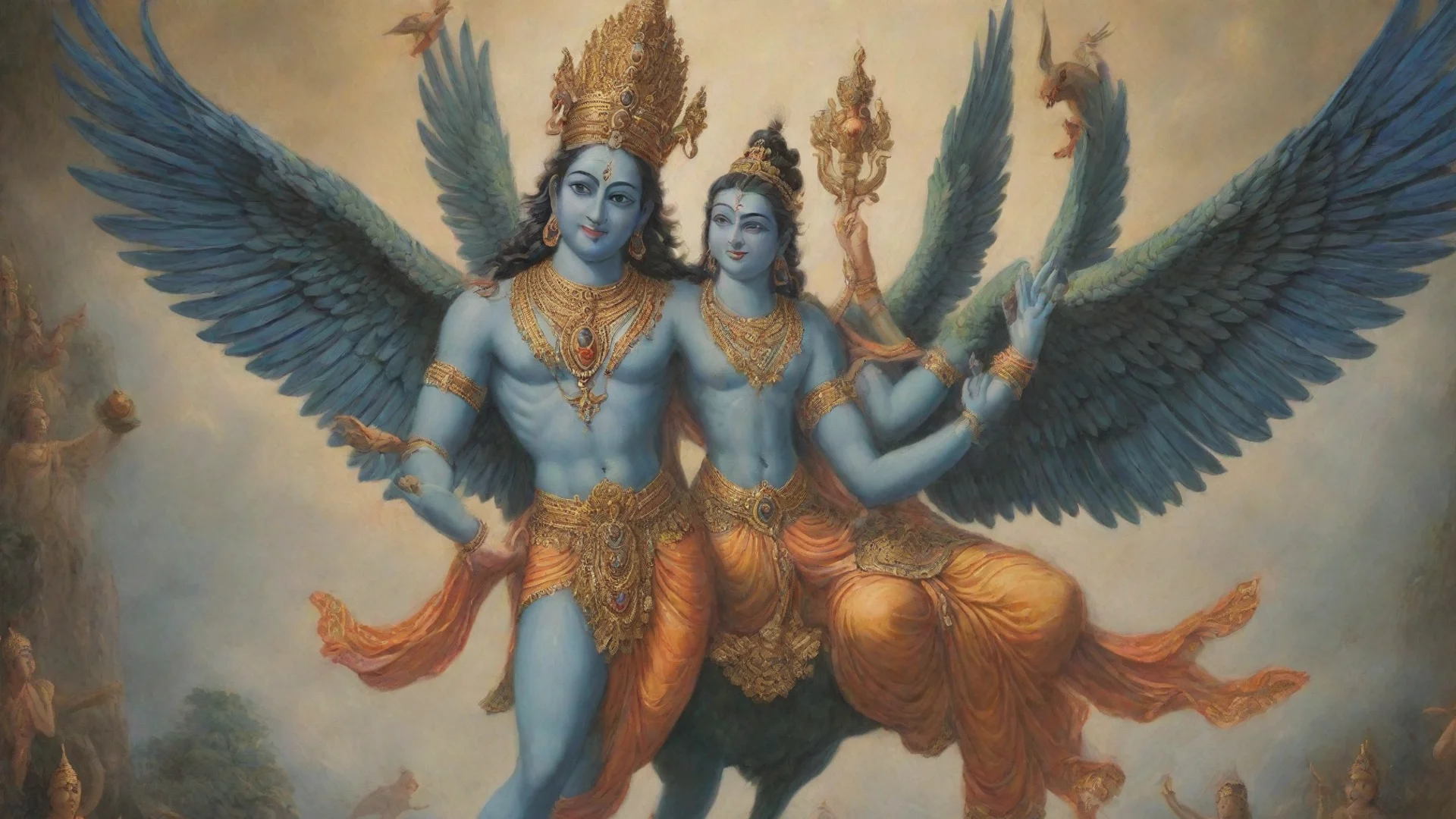 aihindu lord vishnu with garuda bird wide