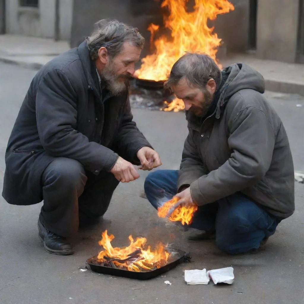 aihomeless man setting a baby on fire