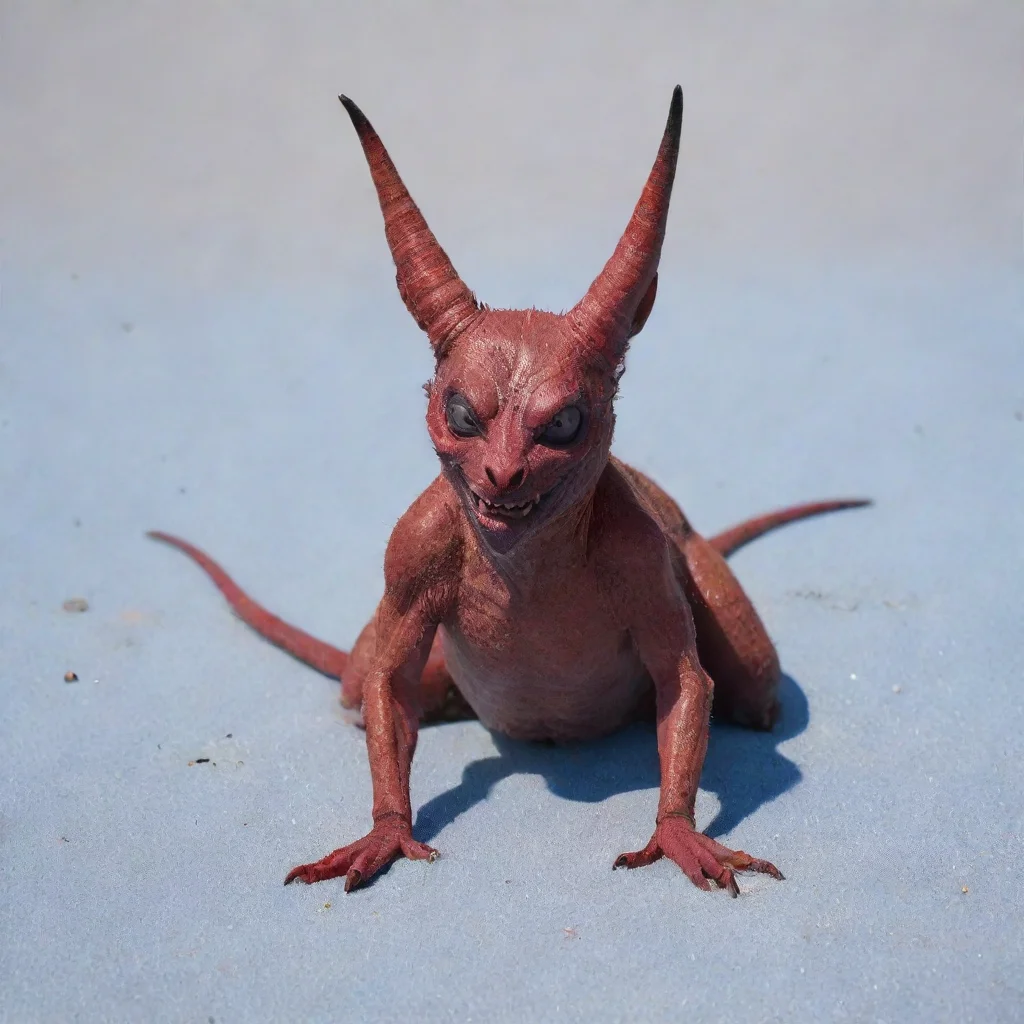 aihornless devil sunbaking on blue sand
