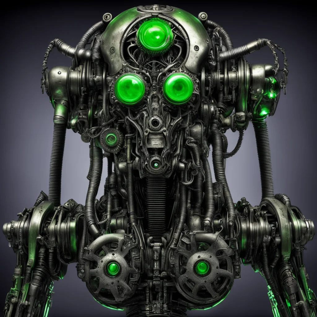aihorrifying giger bio mechanical monster robots made with gears steampunk with glowing green eyes confident engaging wow artstation art 3