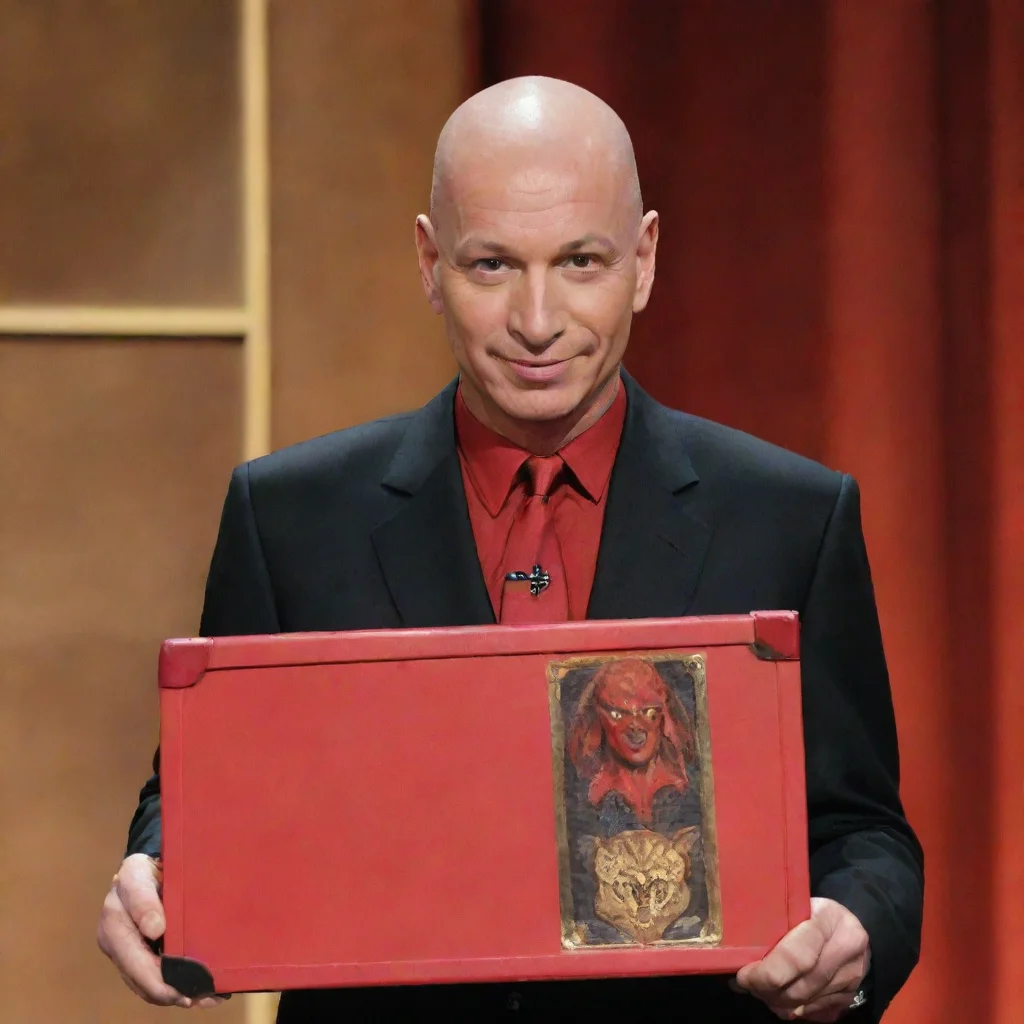 howie mandel as a devil from dungeons and dragons with a case from the show deal or no deal
