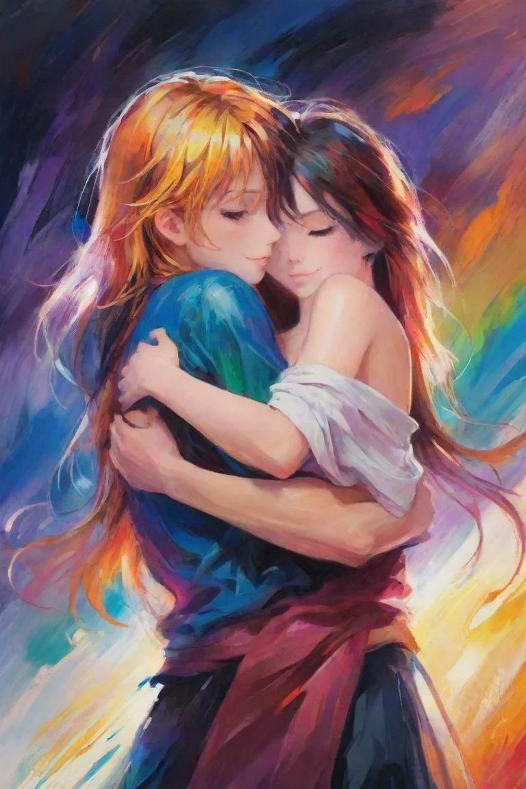 hugging hd characters amazing hd aesthetic best quality love colorful powerful artistic anime oil strokes portrait