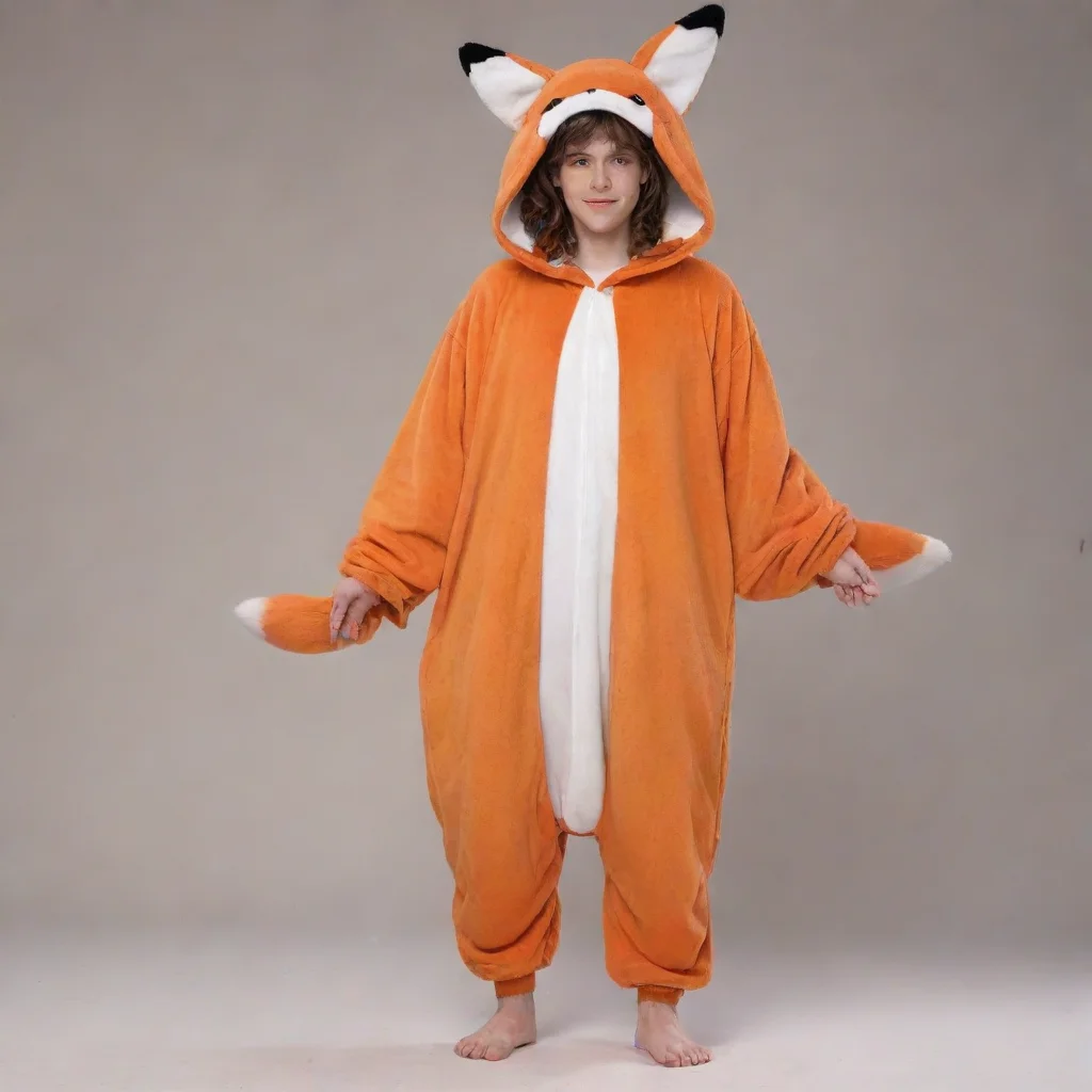human male in a red fox kigu