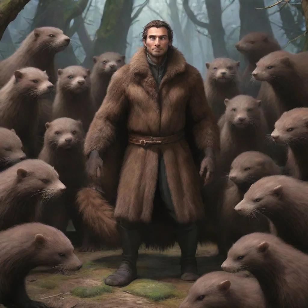 aihuman surrounded by giant mink anthros