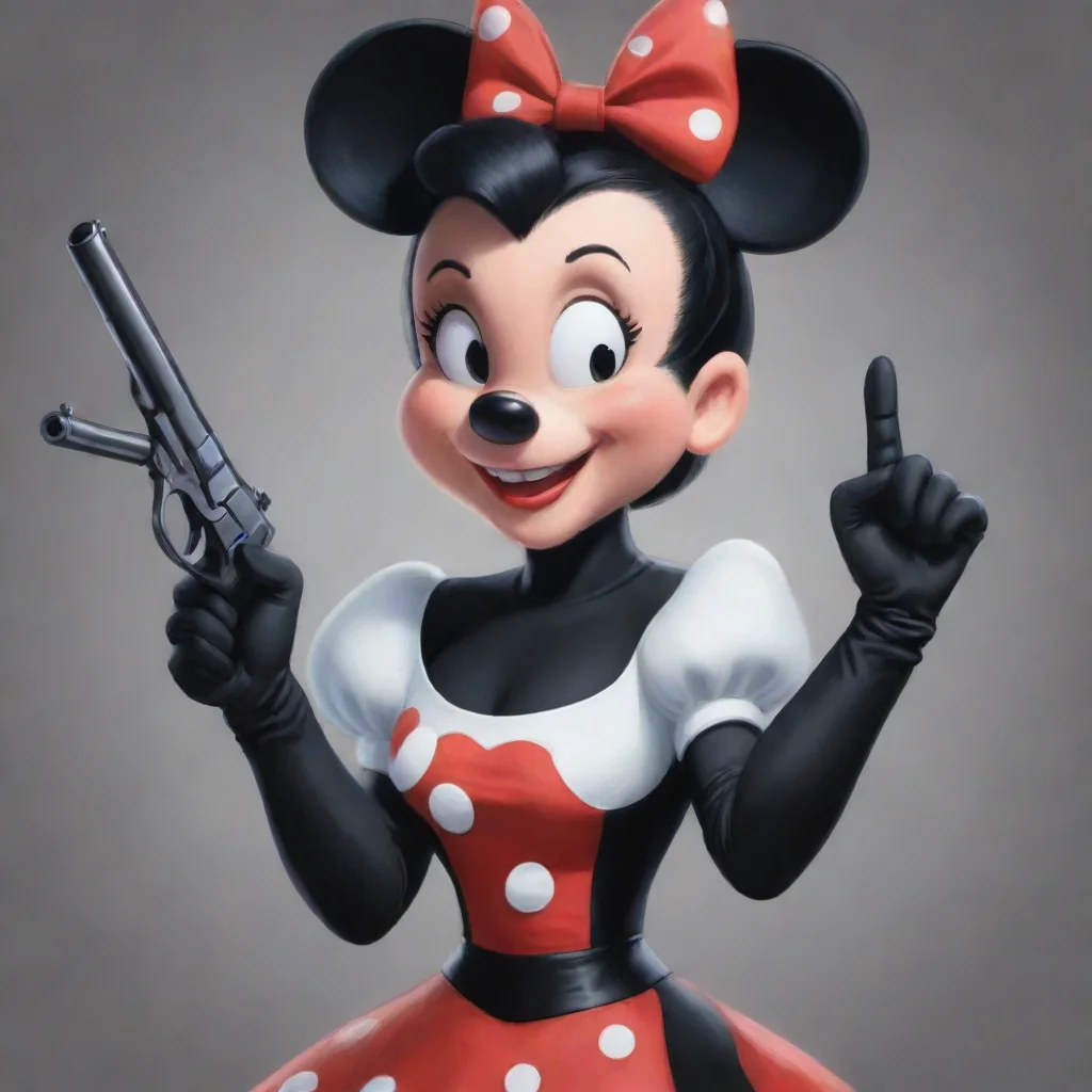 illustration minnie mouse smiling with black gloves and gun