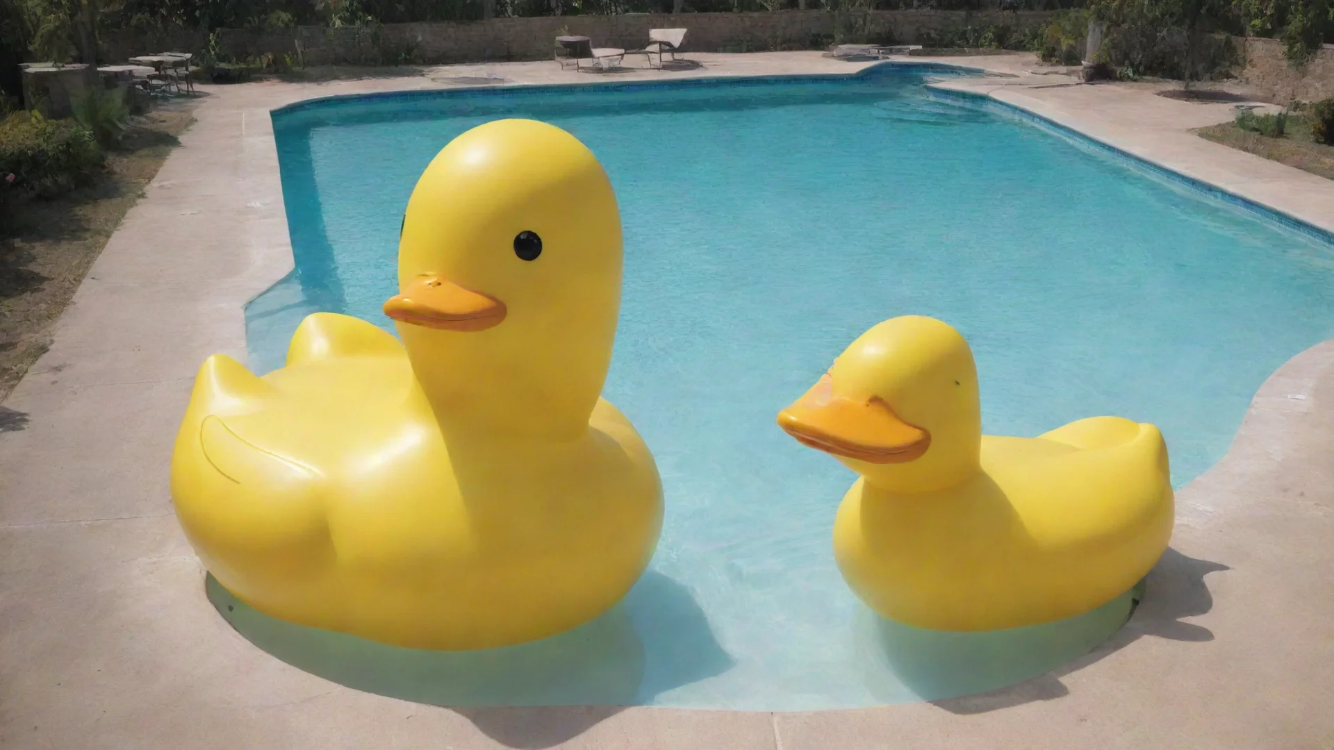 aiimage of a giant yellow duck sitting on top of a swimming pool hdwidescreen