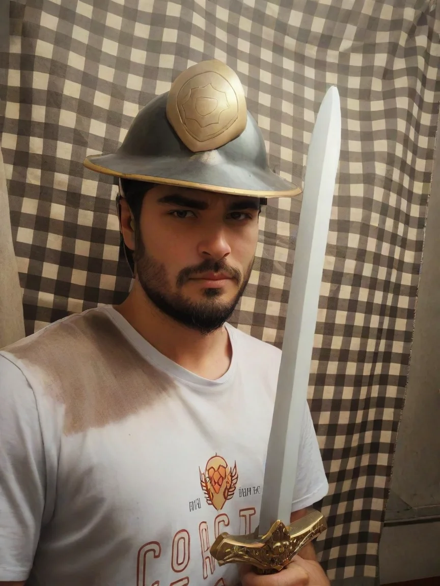 aiin the style of Warrior holding sword helmet with emblem HD anime epic artistic style 1