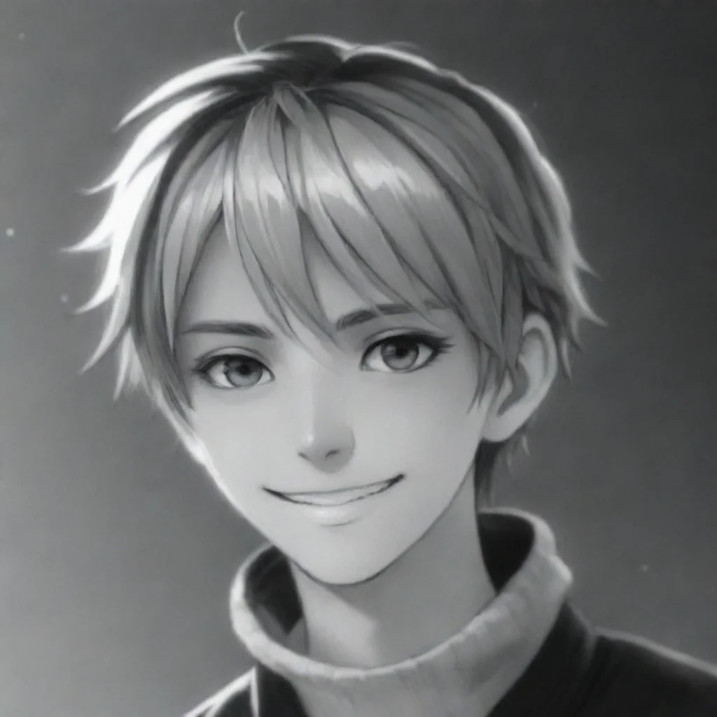 aiin the style of anime friendly guy black and white high contrast smile hair anime kindhearted warmthwarm artistic style 1