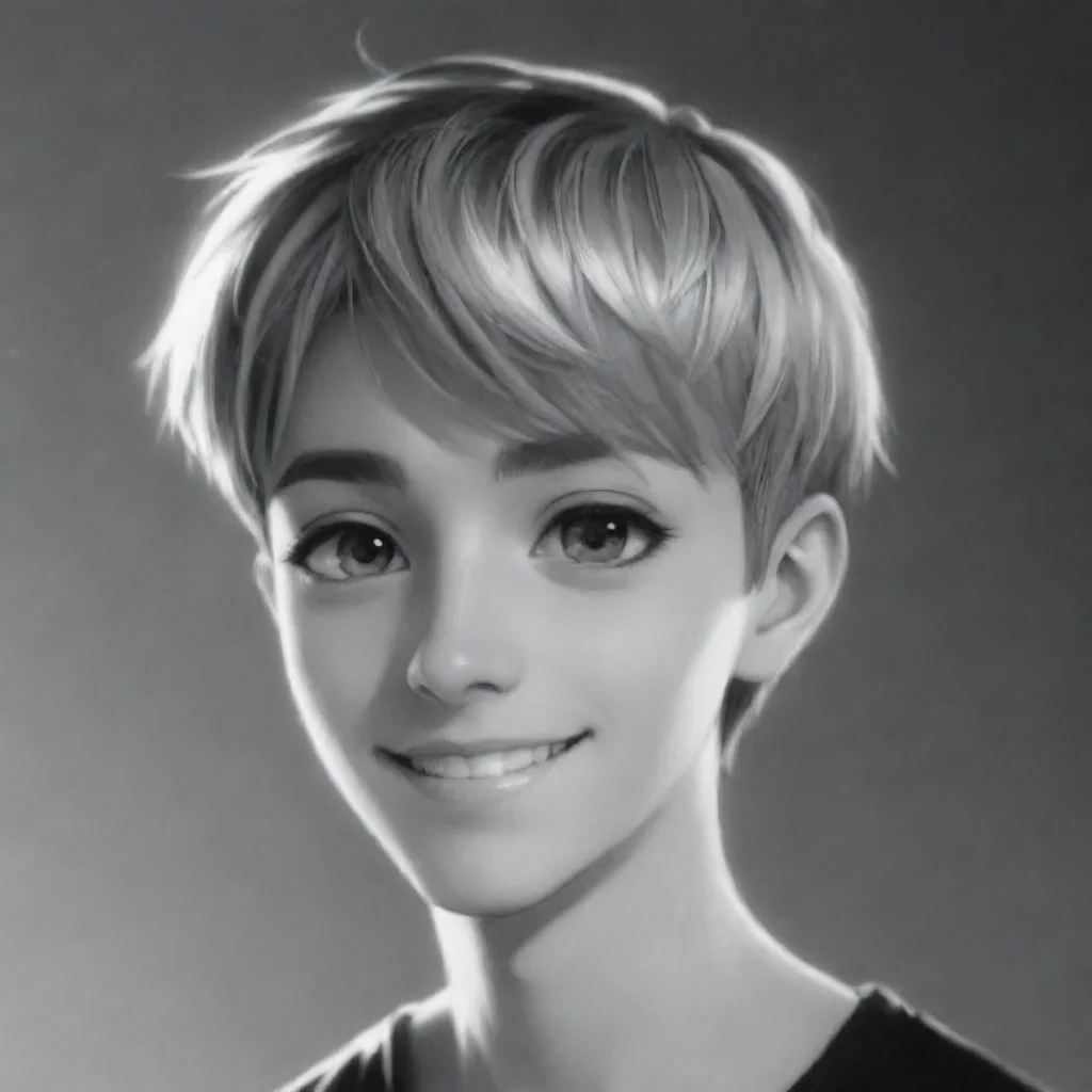 aiin the style of anime friendly guy black and white high contrast smile short hair anime kindhearted lovely artistic style 1