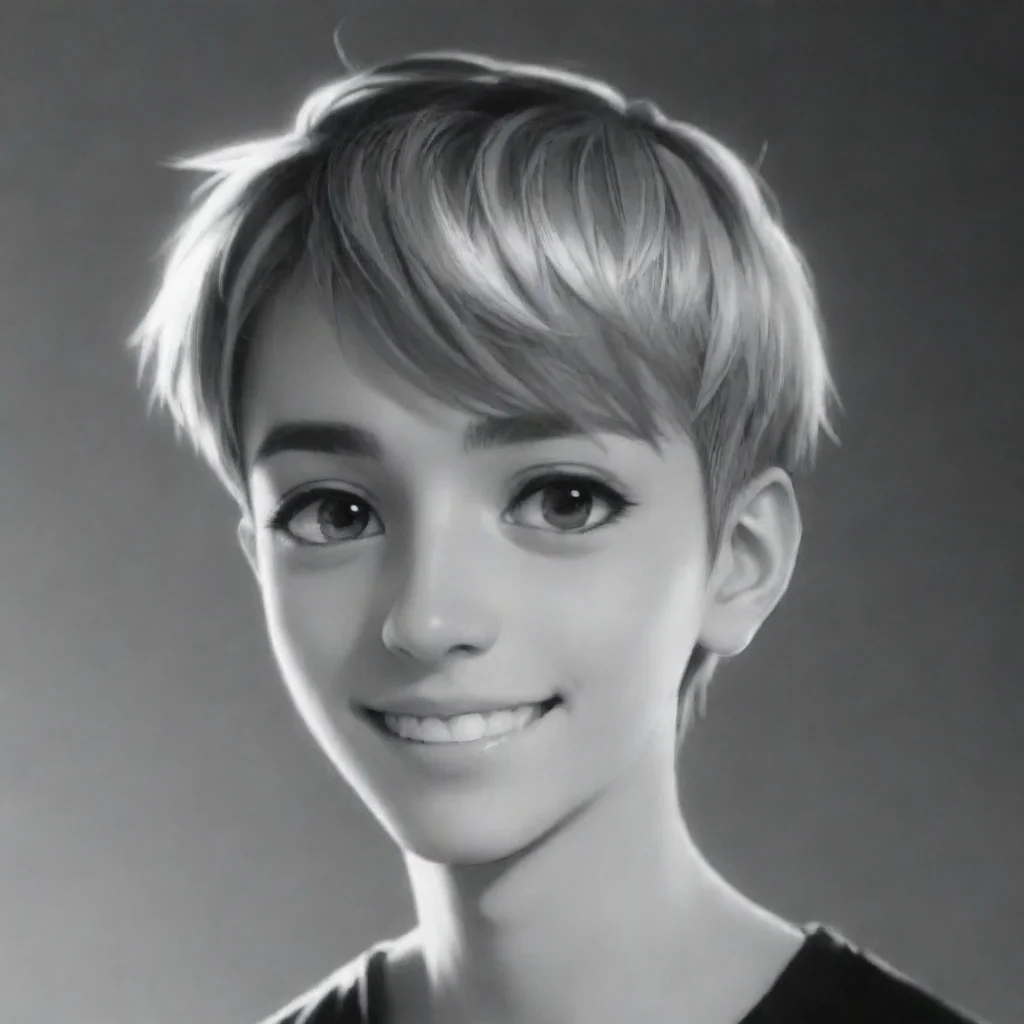 aiin the style of anime friendly guy black and white high contrast smile short hair anime kindhearted nice artistic style 1