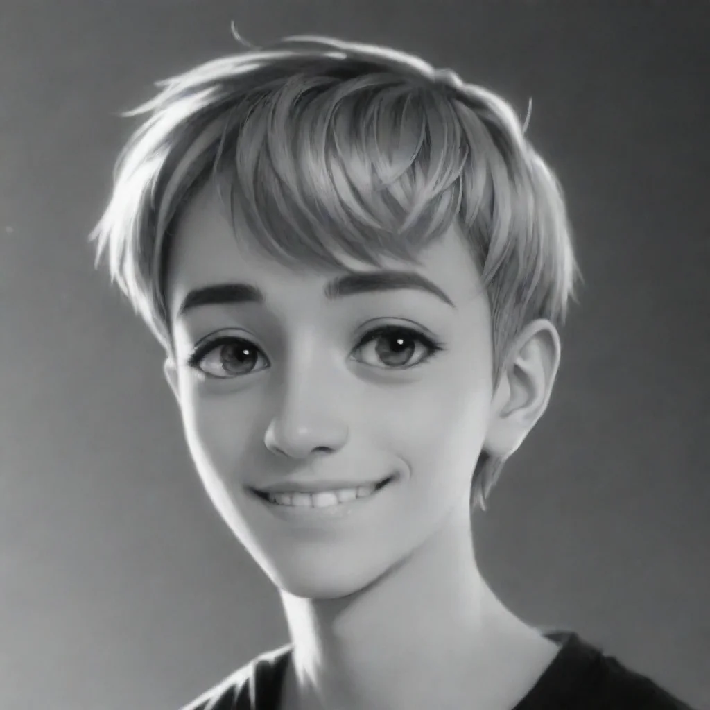 aiin the style of anime friendly guy black and white high contrast smile short hair anime kindhearted warm artistic style 1
