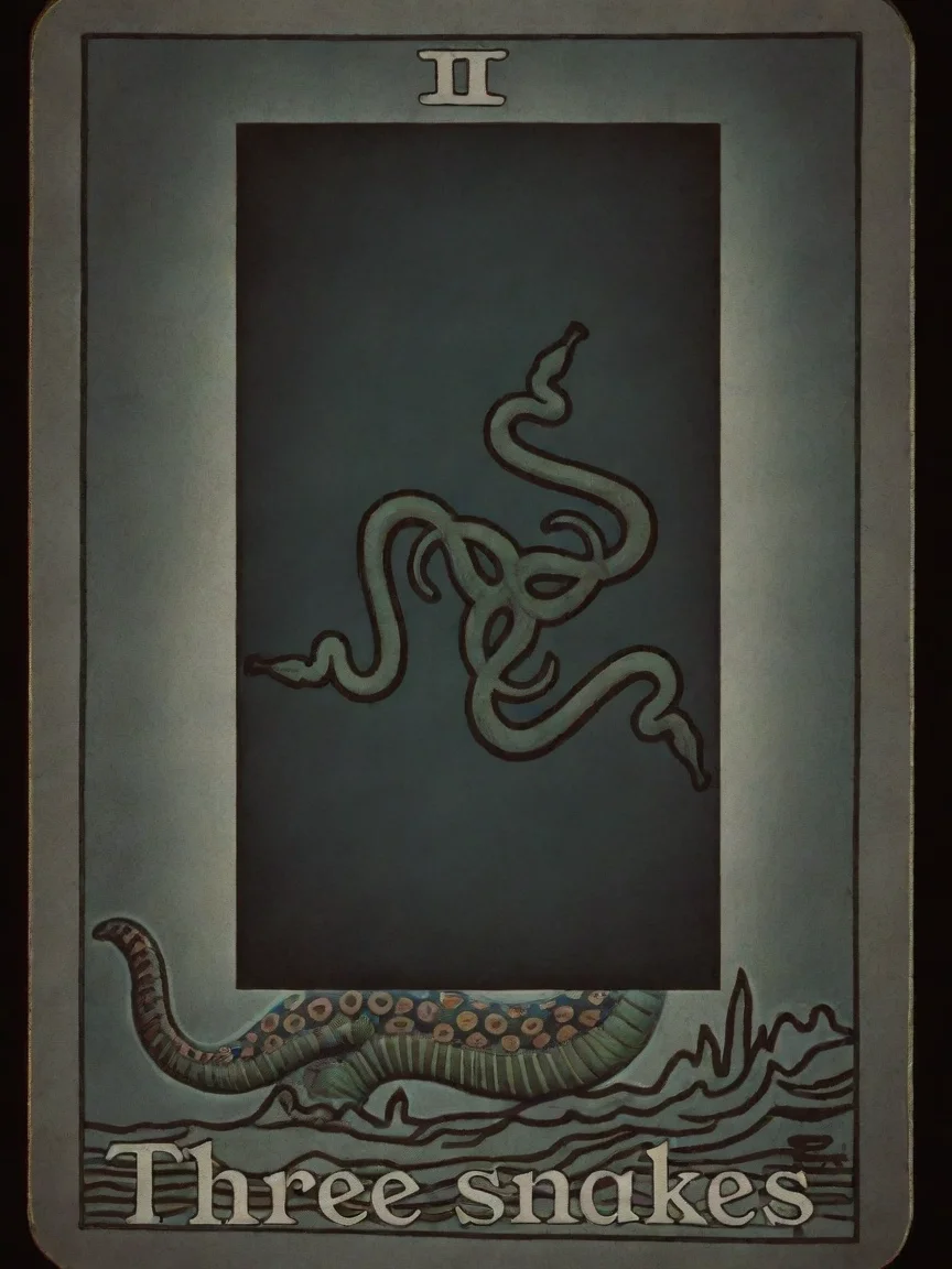 in the style of tarot card three snakes moody dark horror vibe artistic style 1