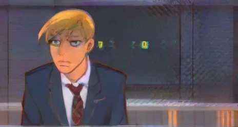 aiin the style of tv interview anime character suit news presenter blonde masculine anime character comic book art stylized dramatic look governer artistic style 1