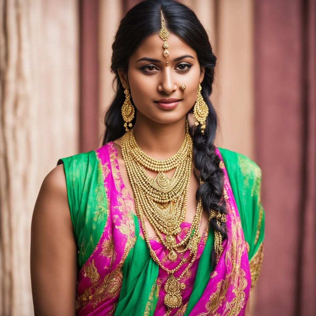 aiindian woman with nose ring and low hip chain in saree