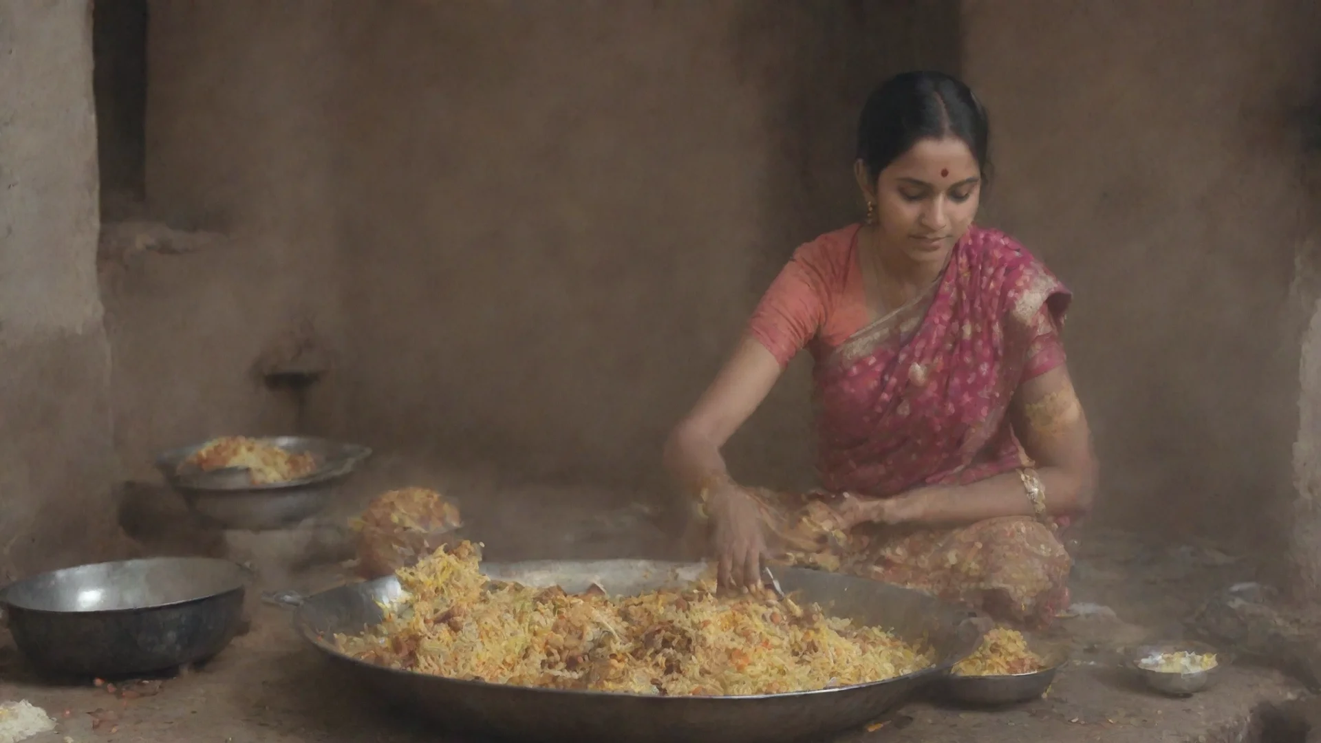 aiindian women briyani making in old style  wide