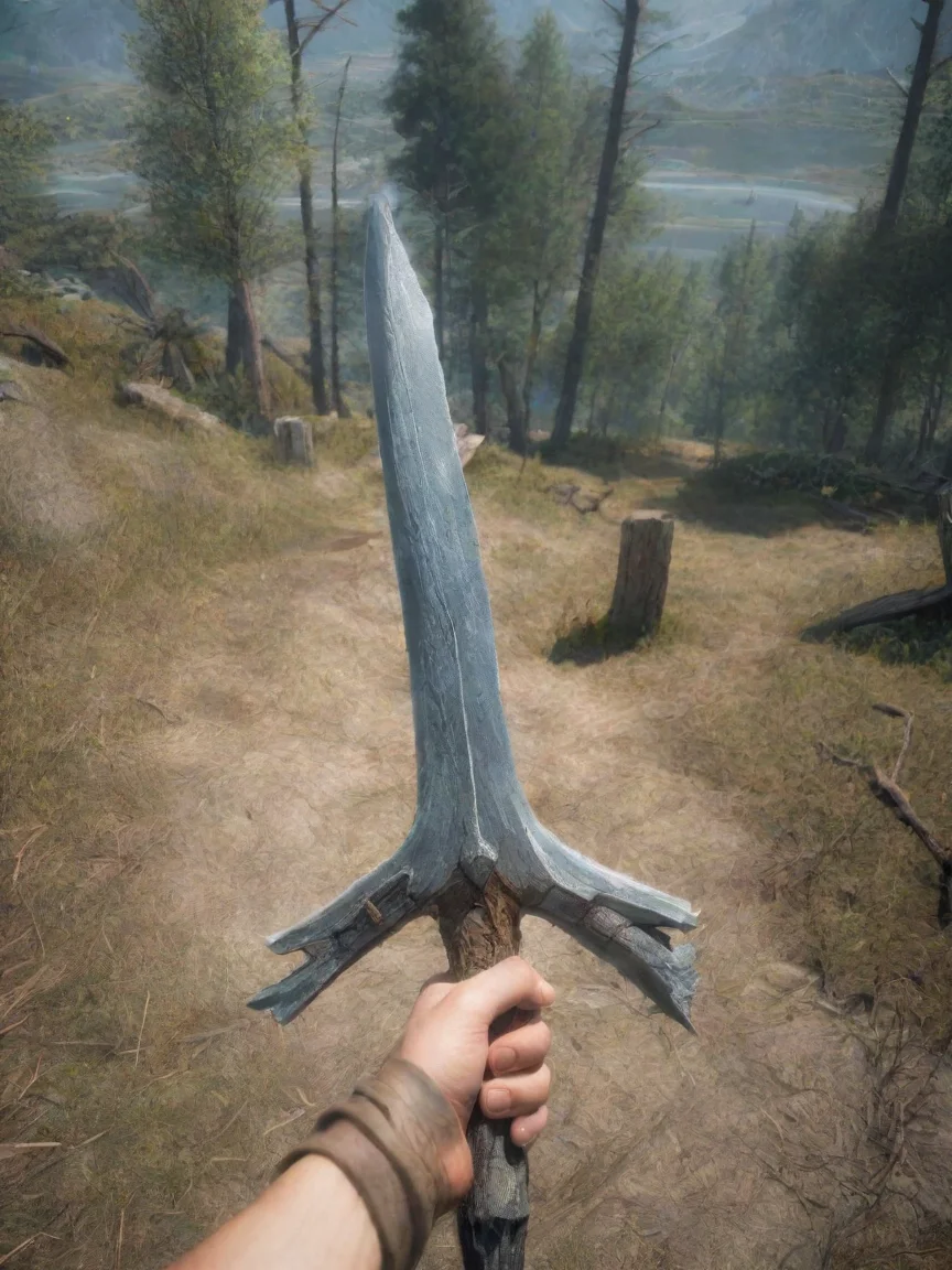 aiinspired by Hand holding sword first person view epic Skyrim game masterpiece rendition 2