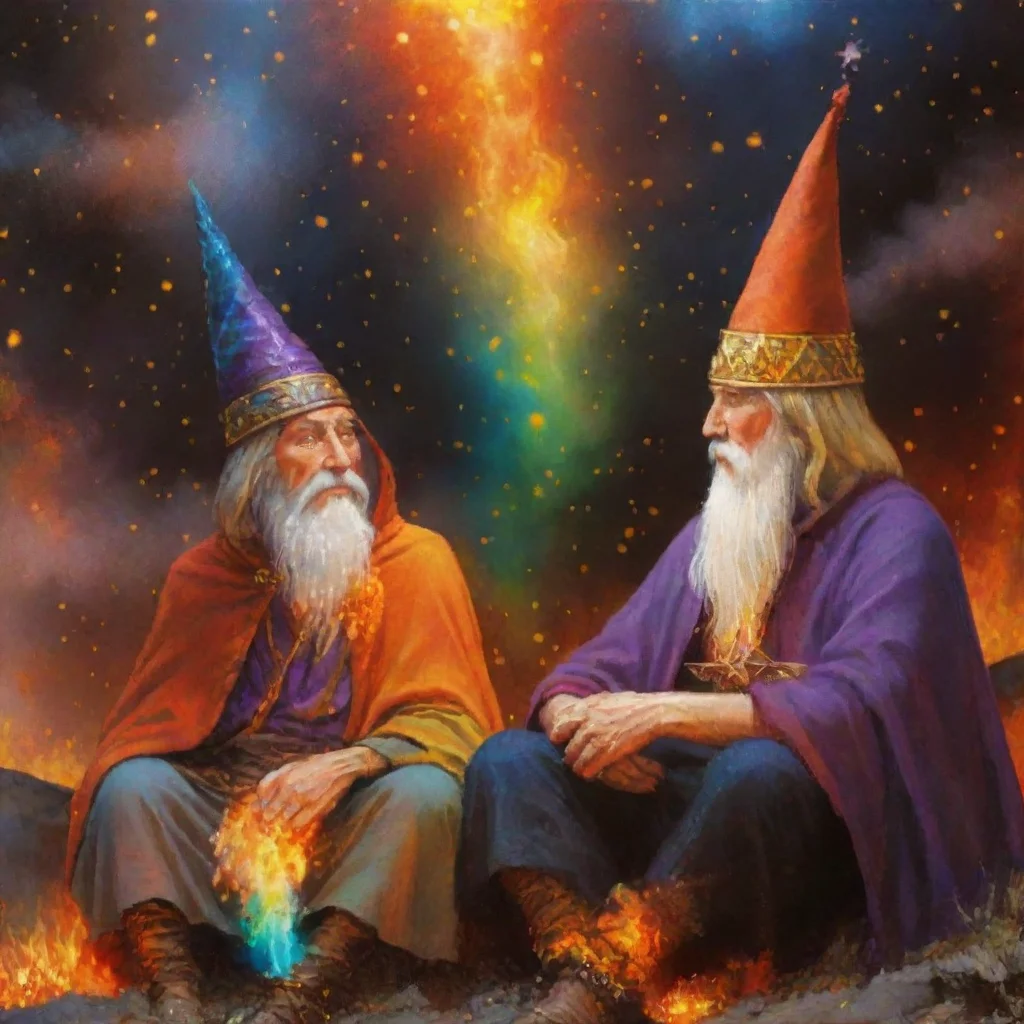 aiinspired by colorful wizards sitting over magic fire two wizards epic realism colorful world fantasy lovely masterpiece rendition 2