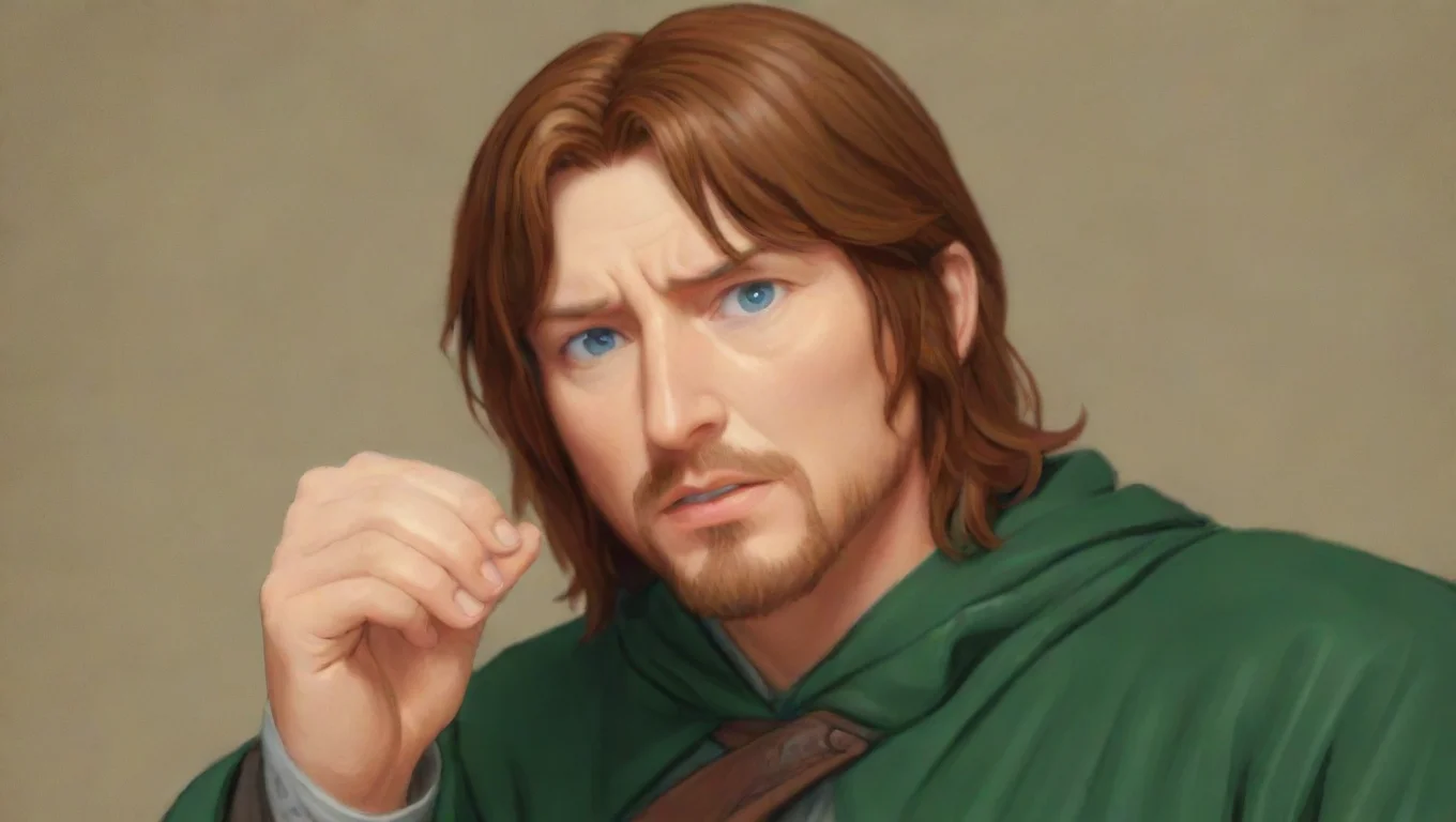 aiinspired by epic anime guy lord of the rings boromir stylized cell drawing ghibli crisp cartoon epic masculine teaching worried masterpiece render