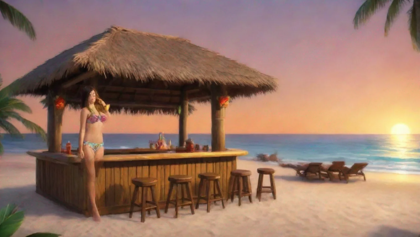 aiis a girl in a hula skirt in swimwear at the bar