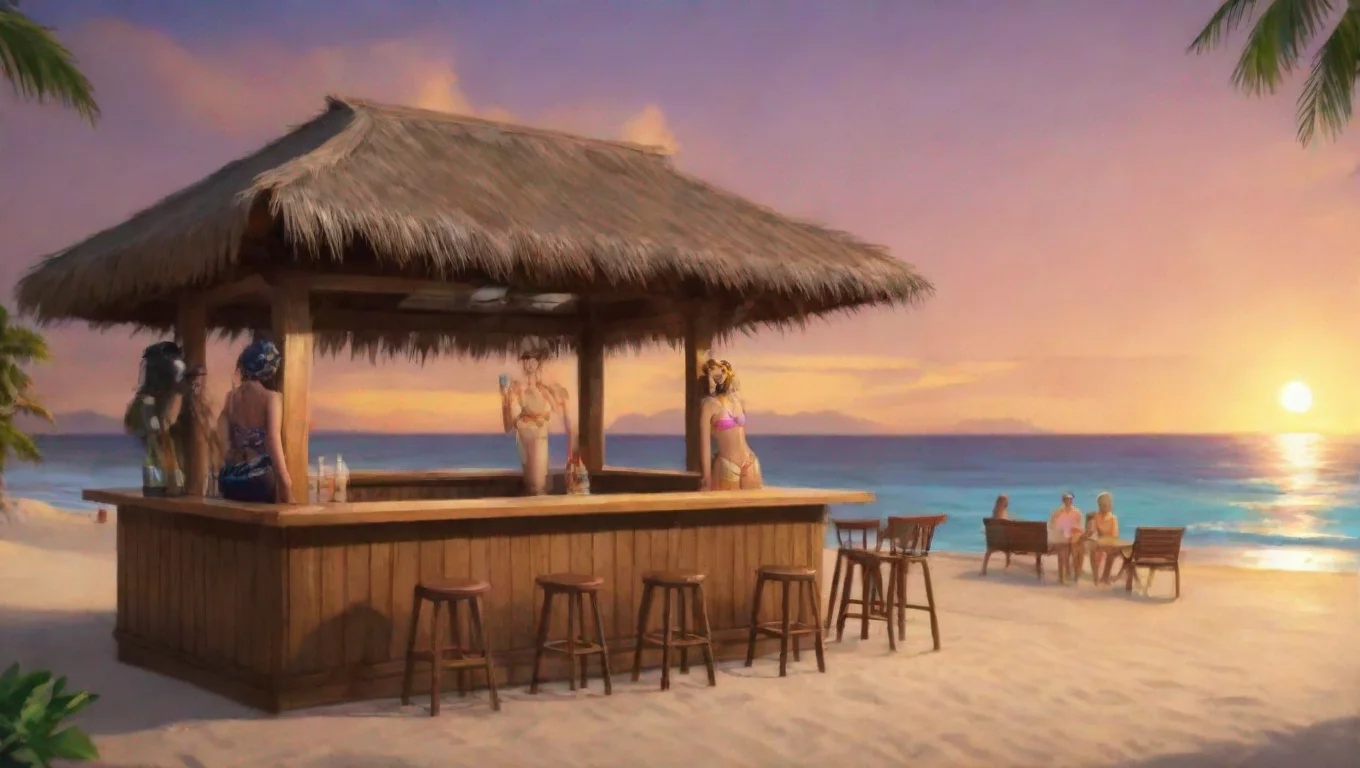 aiis a girl in swimwear at the bar and a bartender